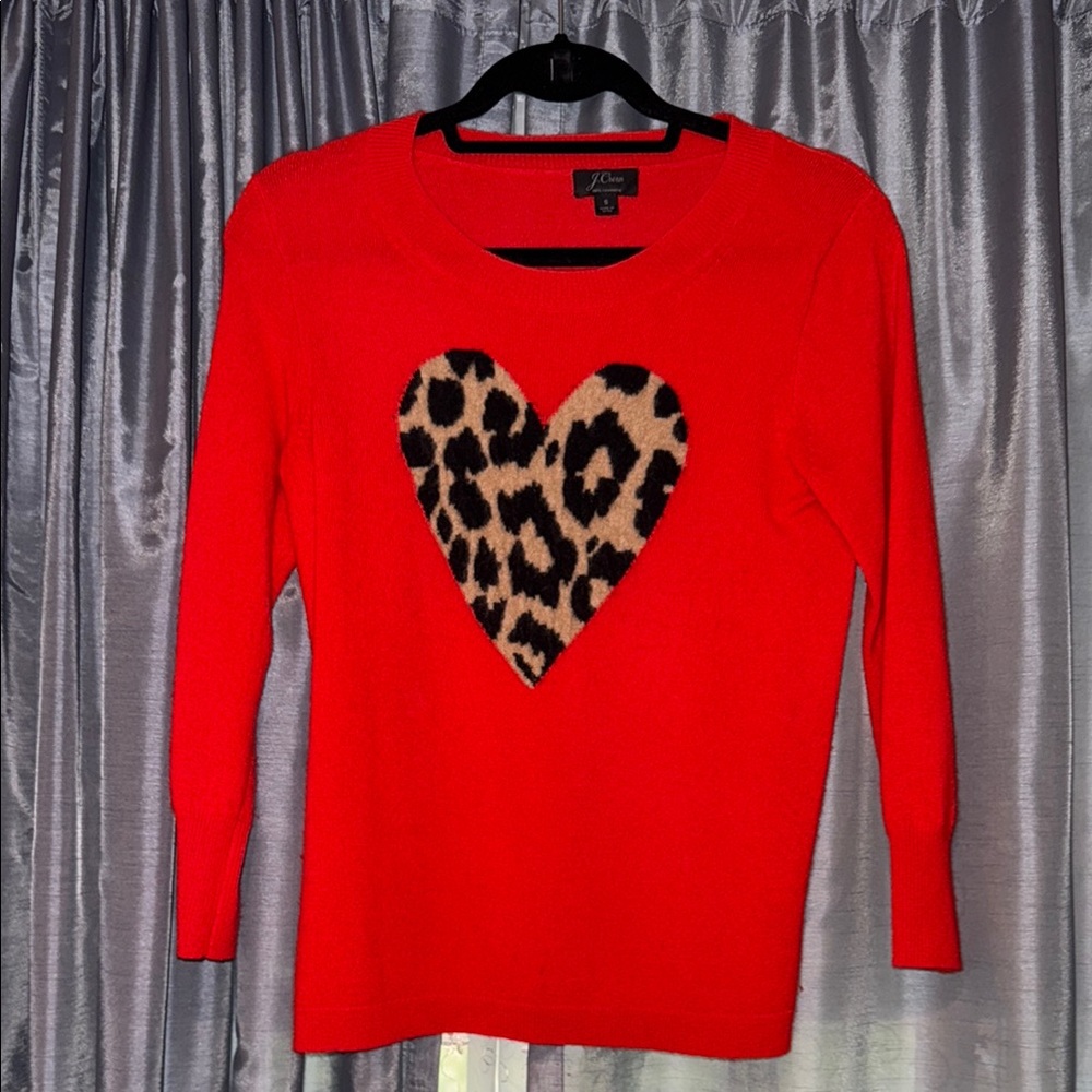 J.Crew Red Sweater with Leopard Heart